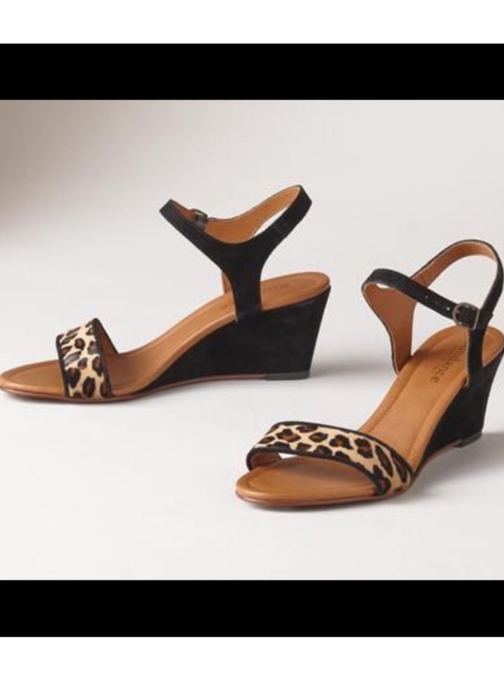 Sundance 100% Leather/Suede Calf-hair Leopard Print & Black Wedge Sandals